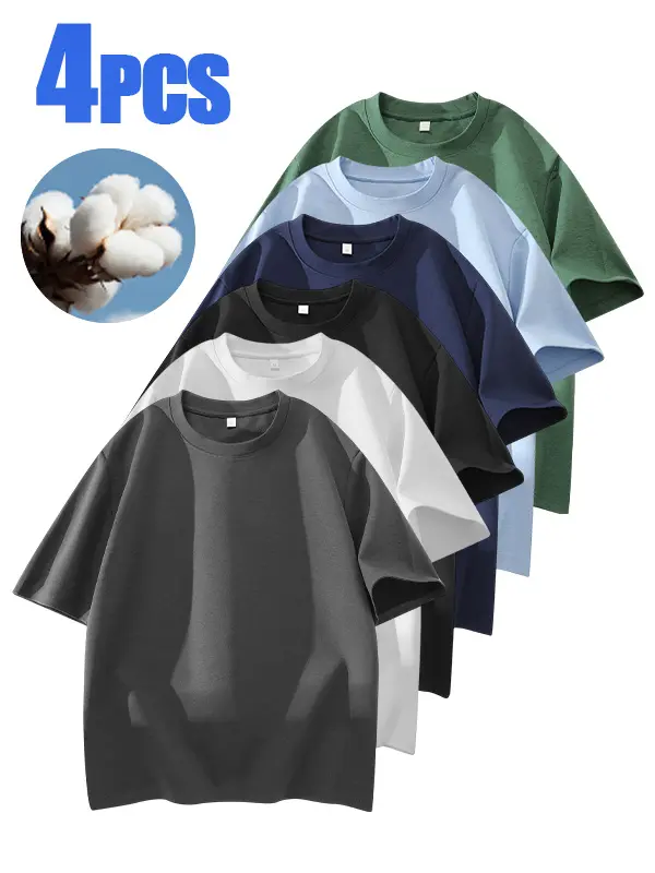 summervibes Men's  100% cotton Crew Neck T-Shirts Set - Soft Loose Fit Navy Gray Black Tees for Casual Daily Wear