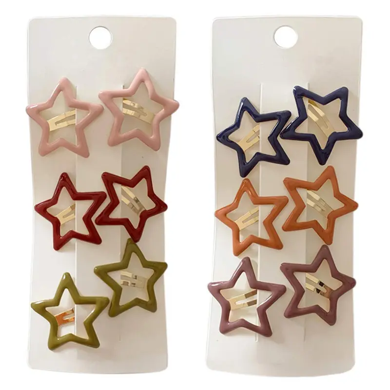 Women's Whimsical Star Metal Snap Clips, 12-Piece Colored Fashion Hairpins, Quick Fix Hair Styling Clips with Snap Closure, Durable Daily & Party Accessories for Women
