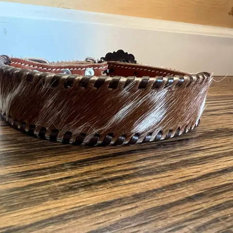 Leather dog collar with hair on cowhide with rawhide lacing,dog accessories