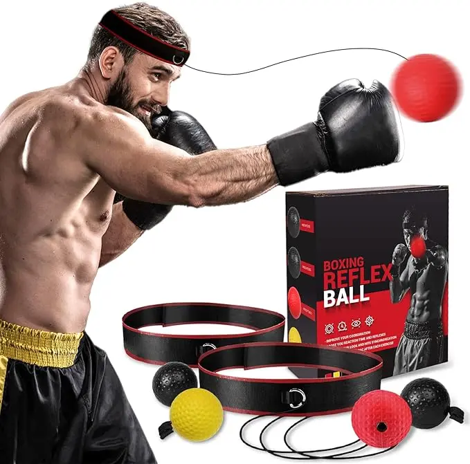 Boxing Reflex Ball Headband Set - Nylon Construction, 2 Adjustable Headbands, 4 Different Weights Balls, Boosts Focus & Accuracy for Beginners, Teenage Boys
