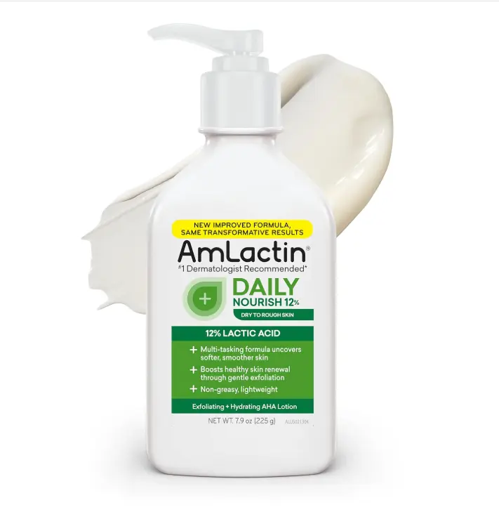 AmLactin Daily Nourish Body Lotion – 12% Lactic Acid, No-Scrub Exfoliator & Moisturizer for Dry Skin, 7.9 oz