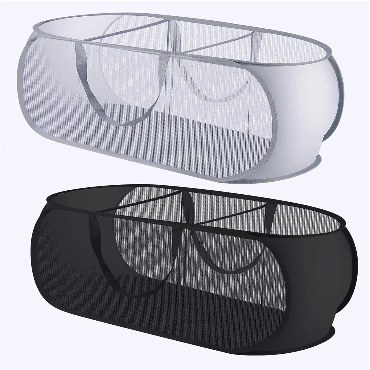 2 Pack Pop Up Laundry Hamper - Collapsible Mesh Popup Laundry Basket, 3 Compartments Collapsible Mesh Laundry Baskets Clothes Foldable Tote