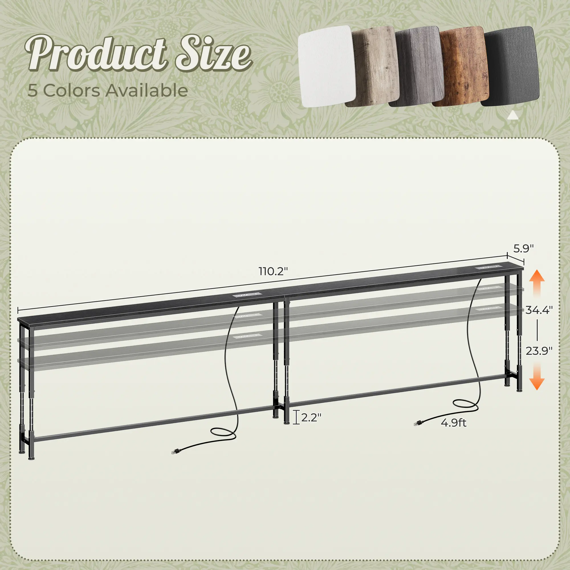 23.9’’-34.4’’ Height Adjustable, 110.2 Inch, Black