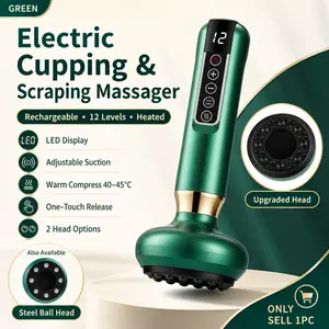 Electric Cupping Massager Gua Sha Scraping Tool, Rechargeable Adjustable Relaxing 12-Level Suction, Warm Compress, LED Display, One-Touch Release, Handheld Body Relaxation Device for Shoulder Back Arm Leg