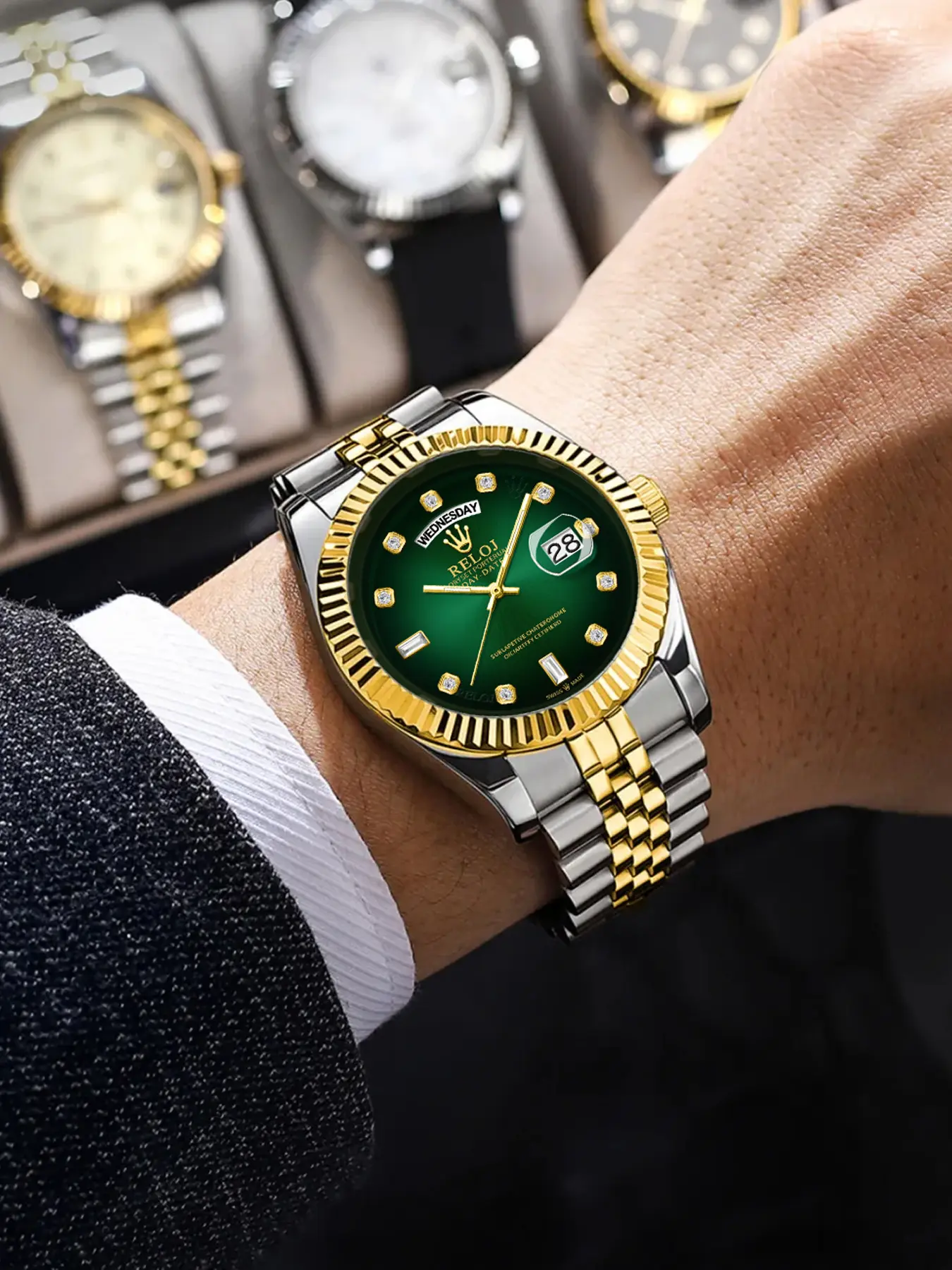 Luxury Business Men's Watch, Fashionable Watch, Quartz Wristwatch, Round Dial, Waterproof Calendar Display, Stainless Steel Butterfly Buckle Strap, Analog Quartz Movement, Analog Quartz Watches