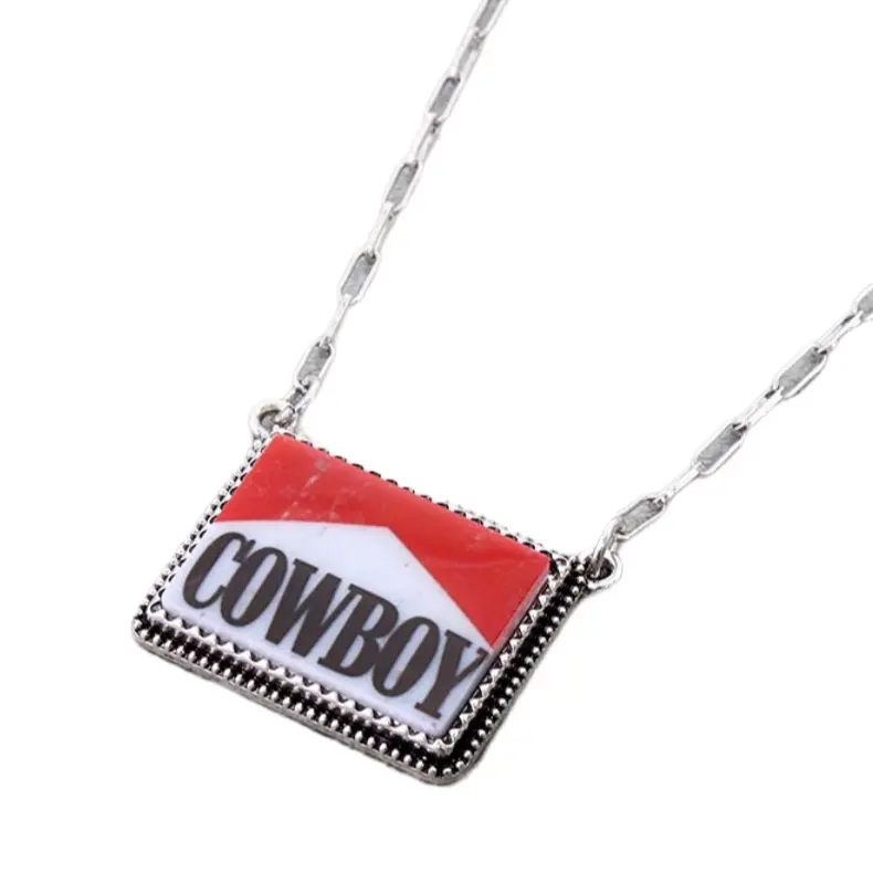 Western Cowboy Necklace Paperclip Chain 16 Inch with 3 Inch Extension Lobster Claw Closure Cowboy Pendant