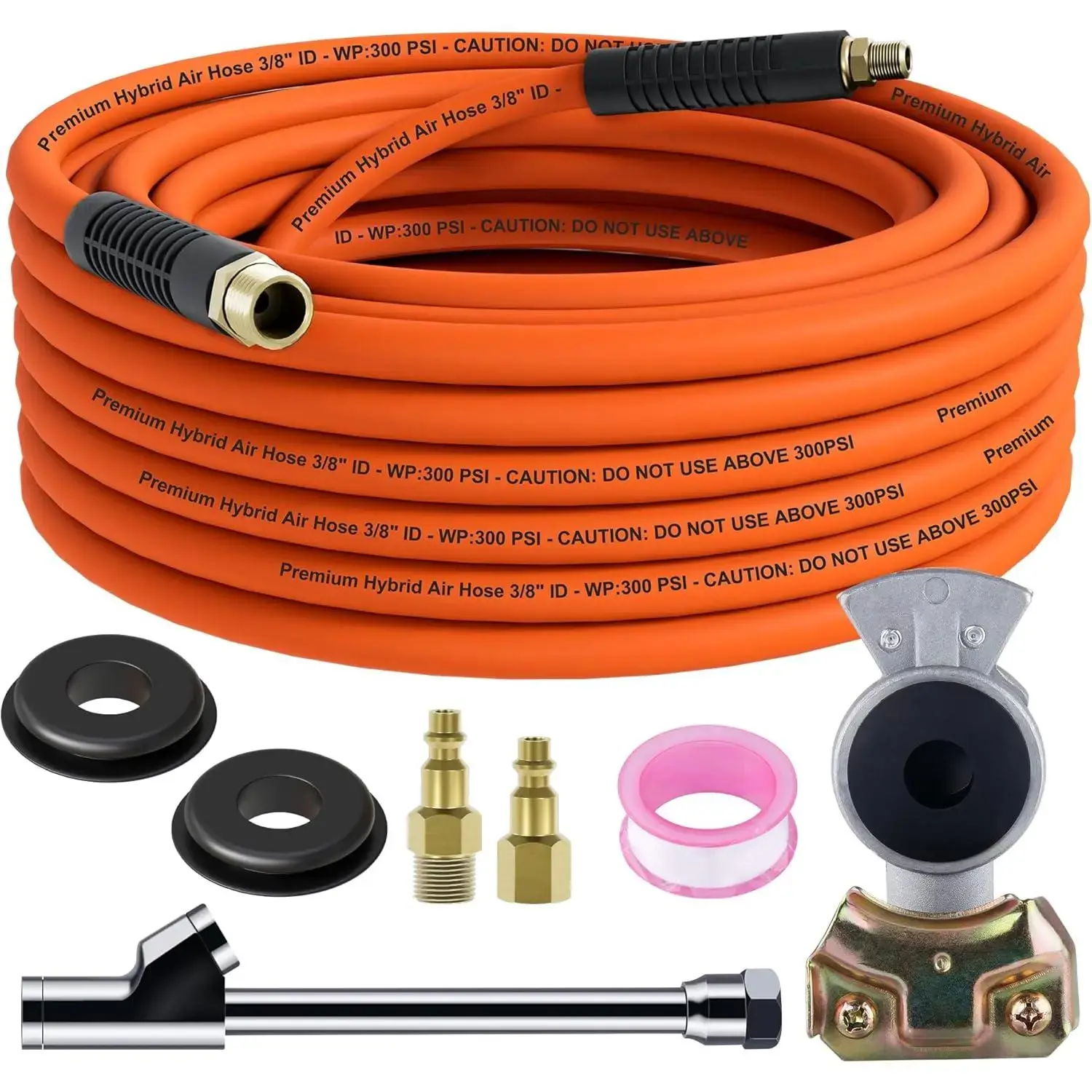 Truck Tire Inflator Kit, 38 x 50 ft Hybrid Air Hose with 12 Universal Gladhand Connection & 14 Dual Foot Chuck & Air Plug, Air Hose Tire Inflator Kit for Semi Truck (350psi max working pressure)