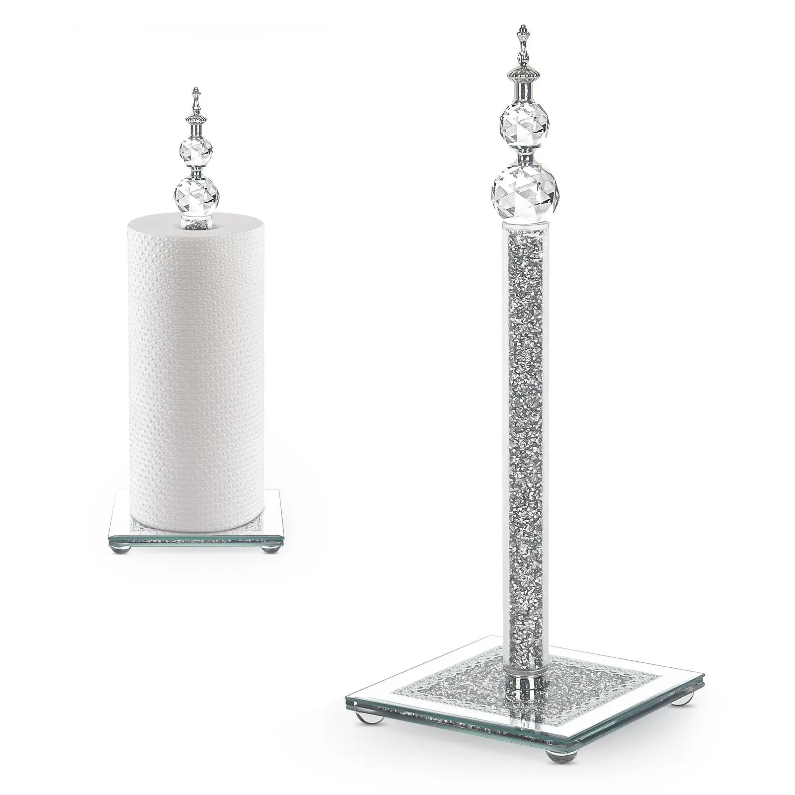 Sparkling Diamond Crystal Glass Toilet Paper Holder - Weighted & Stable Base, Luxury Home Toilet Paper Holders, Restroom Bathroom Accessories That Frees Up Counter Space, Durable Glam Home Necessity for Bathroom Use, Bathroom Necessities