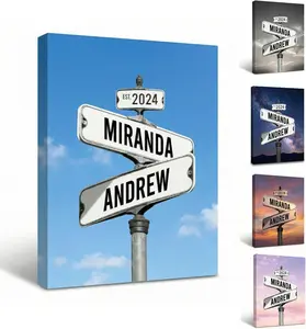 Personalized Street Sign Wall Art for Couples,Custom Name & Date Street Sign Poster Canvas, Wedding Anniversary Present, Gift for Couple Girlfriend Boyfriend