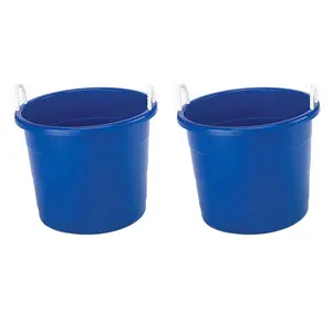 Homz 17 Gallon Indoor Outdoor Storage Bucket with Rope Handles, Blue (2 Pack)