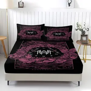 Sleep Token Printed Cartoon Pattern Bed Sheet, Comfortable Printed Pattern, Includes 1 Bed Sheet and 2 Pillowcases, Comfortable Bedding, Bed Sets, Non slip Dust Cover Suitable for Bedroom and Guest Room, Suitable for Children and Adults as Gifts