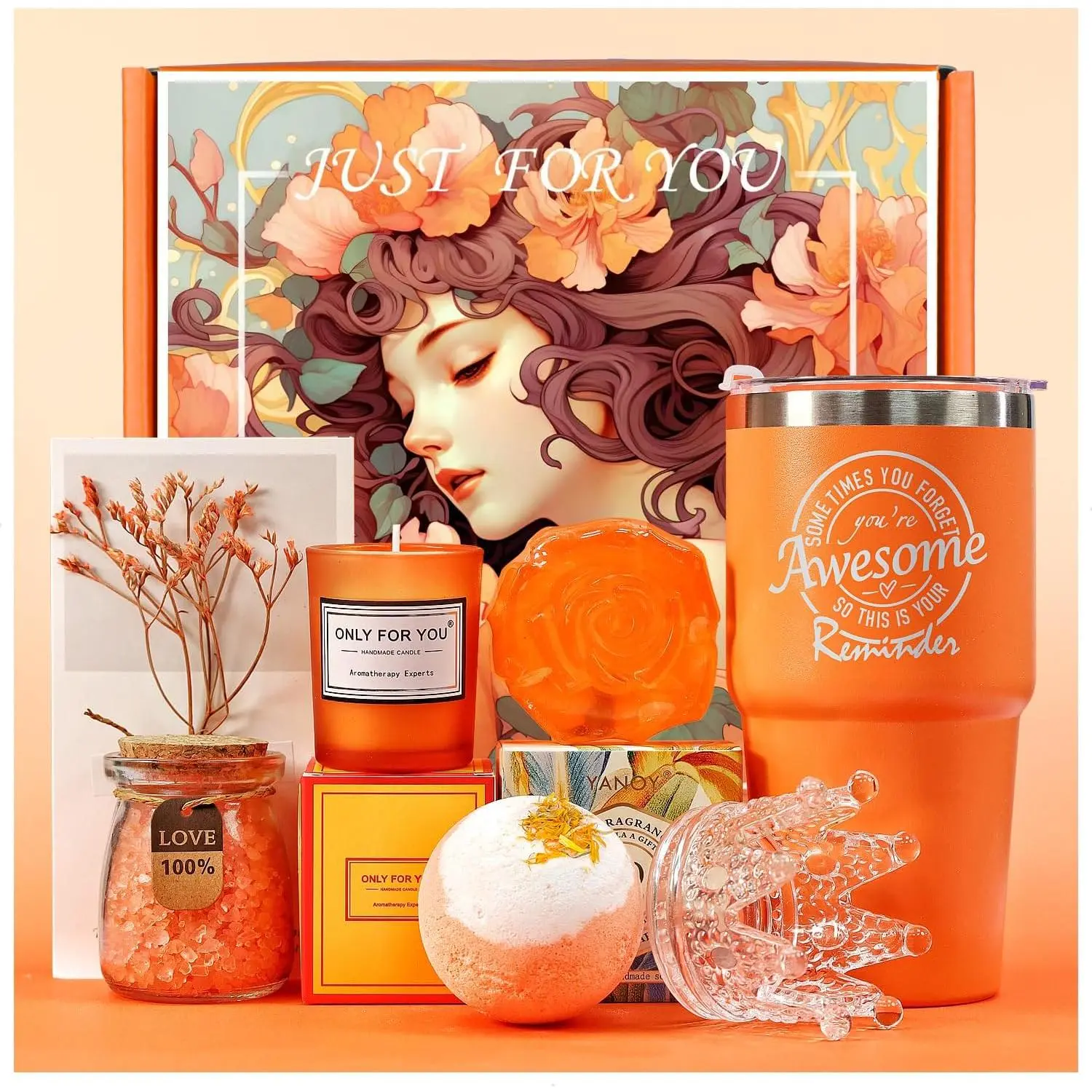 Gifts for Women   Gifts Basket Set Birthday, Mothers Day, Valentines Day Christmas Gifts for Mom, Sister, Her, Girlfriend, Wife Bright Orange Gift Box