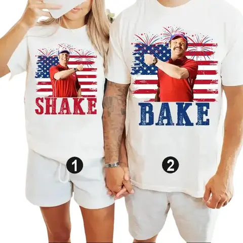 Men's 100% Cotton Short-Sleeve Graphic T-Shirt - Everyday Casual All Seasons Biker Style, Shake and Bake 4th of July Funny Couple Matching Set, Adult Humor 250 Years of Freedom USA