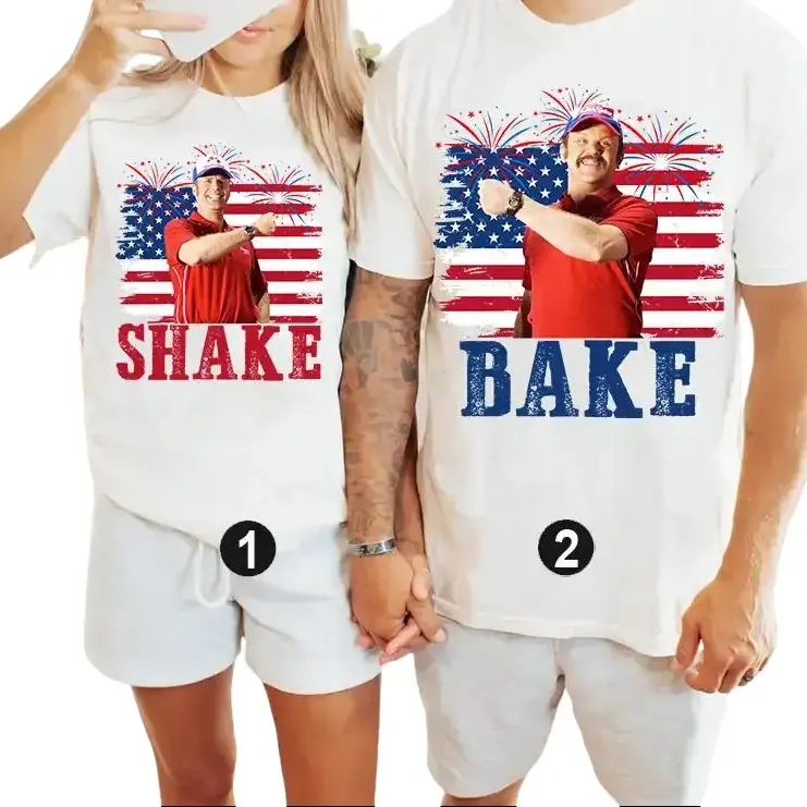 Men's 100% Cotton Short-Sleeve Graphic T-Shirt - Everyday Casual All Seasons Biker Style, Shake and Bake 4th of July Funny Couple Matching Set, Adult Humor 250 Years of Freedom USA