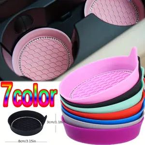 2 Counts Non-Slip Water Cup Pads, Car Coasters with Rhinestone Bling Decoration, Anti-Skid 8 cm Rubber Cup Mat, Car Interior Accessory, Car Accessories