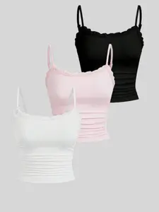 Women's New Style Lace Trim Spaghetti Strap Slim Tank Top Set, Three-Piece Summer, Casual Fashion Chic Tops for Women