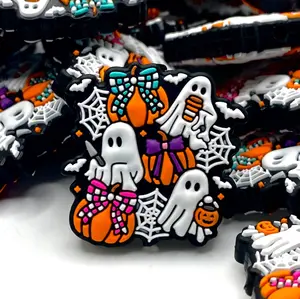 Glam Gourd & Girly Ghost Silicone Focal Beads - Pumpkin Shape Beaded Pen Supplies DIY Crafting