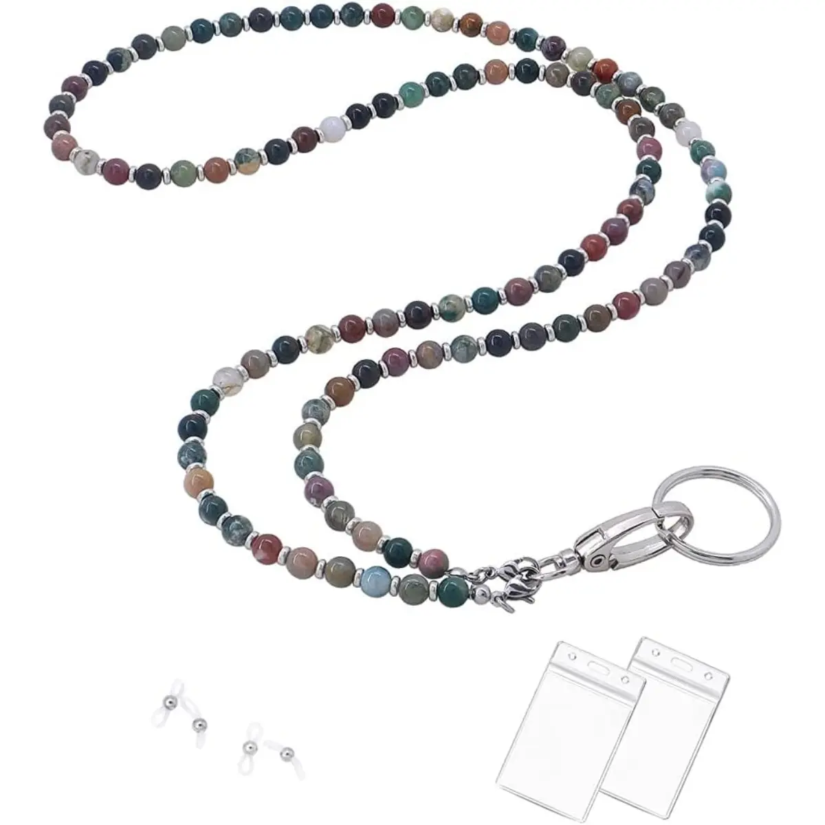 34" ID Badge Lanyard 1 Set - Multi-Use Cruise Lanyard with Lobster Clip, Keychain Holder, Cute Bead String, Gemstone Beads, Eyeglass Chains - Sewing & Haberdashery Accessory Gift for Friends