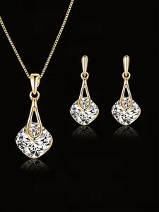 Women's Geometric Pendant Necklace & Earrings Set, Fashion Simple Jewelry Gift for Girlfriend Mother Birthday Party Wedding Festival