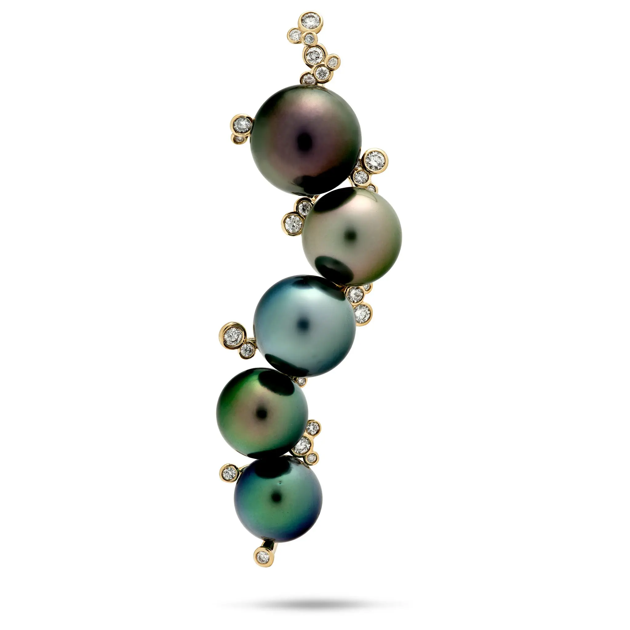 Bubbling Tahitian Black Pearl Pendant in Gold with Diamonds - 9-12mm