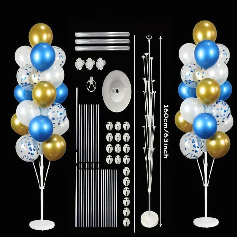 christmas 63-Inch | 19-Balloon Stand Set, 2pcs Kit with Base for Table & Floor Use - Balloon Arch Decor Holder for Birthday, Wedding, Graduation Party Centerpiece - Giant Balloon Column Kit, Sturdy PP Pole Stand, Easy Assembly, Durable and Reusable