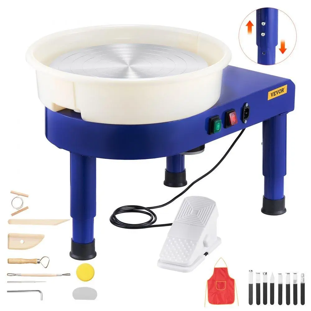 【Summerfinds】VEVOR Pottery Wheel,  , 14 in Ceramic Wheel Forming Machine, 60-300 RPM Speed Adjustable Foot Pedal, Adjustable Lift Leg, Detachable Basin, Complete Tool Accessory Kit for Work Art Craft DIY, Blue