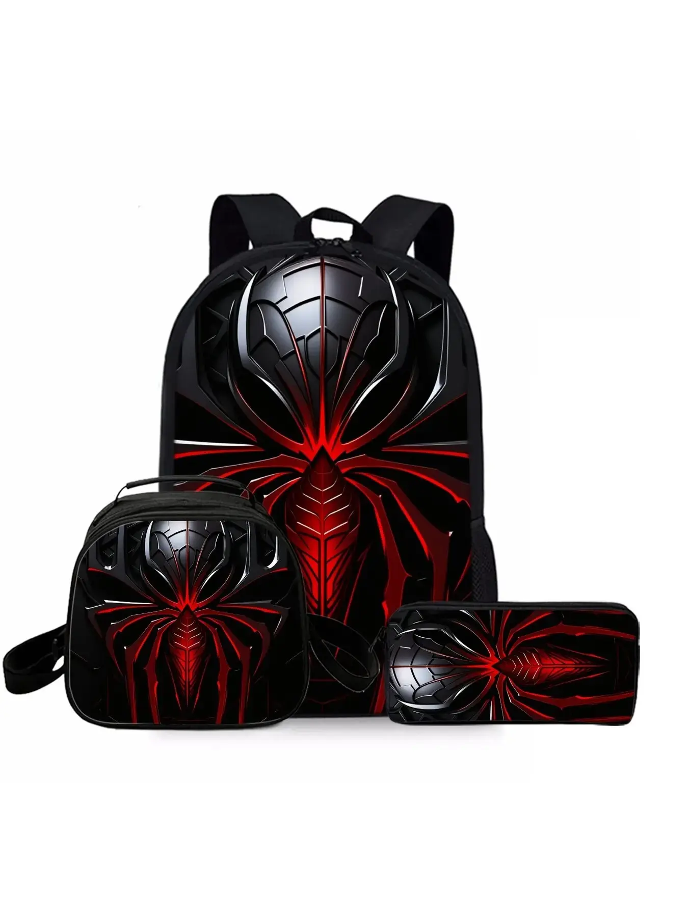 Boys' 3-Piece Mechanical Spider Backpack Set - Cyberpunk Robot Print Gym Bag with Padded Straps, Lunch Tote, Pencil Case, Geek Bag, Book Sack - Multifunctional Back-to-School Surprises for Gamers