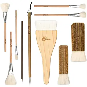 10 PCS Pottery Glaze Brushes Tools, Different Shape Soft Wool Bristle Ceramic Painting Brush Set for Ceramic Pottery Glazing Creation