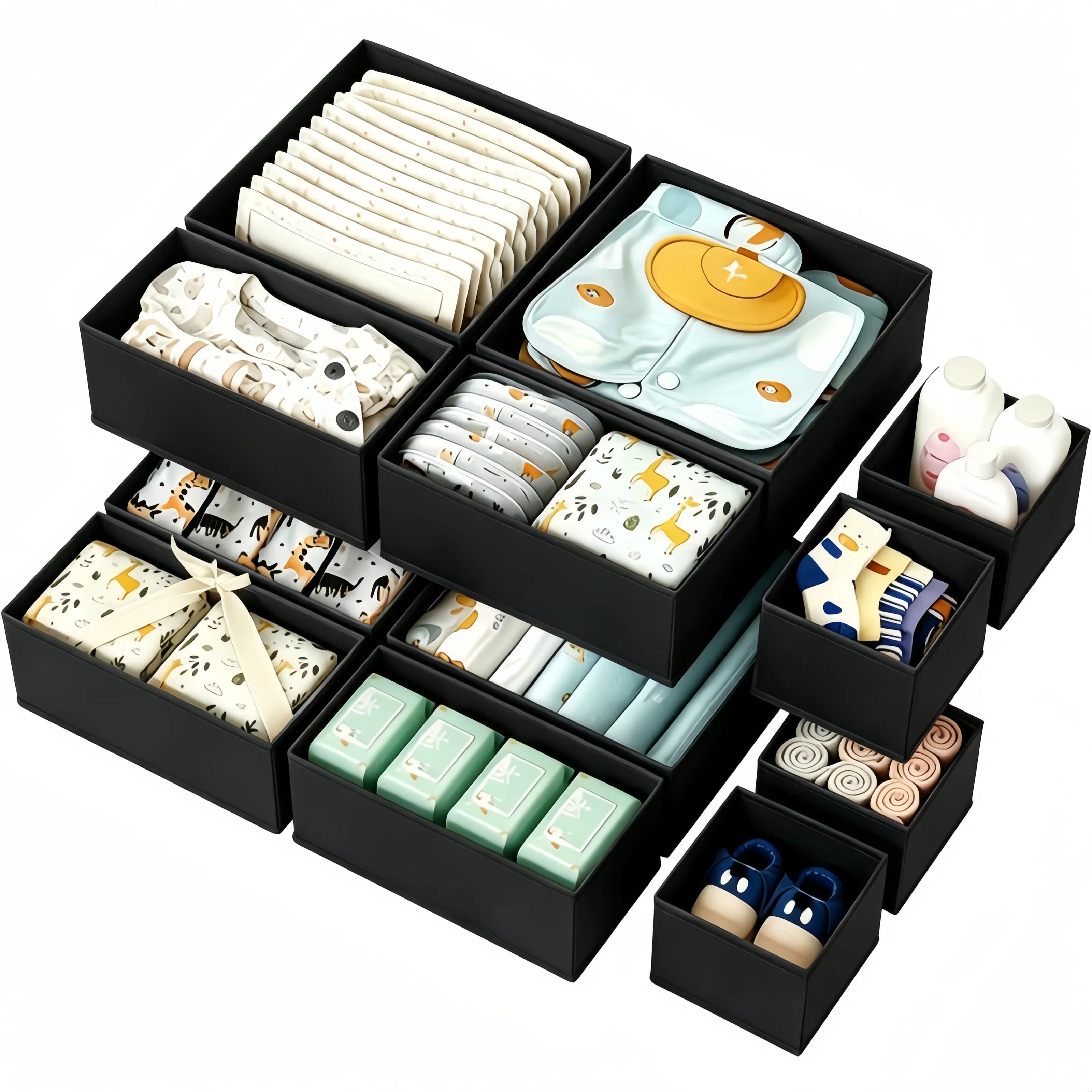 Underwear Drawer Organizer Set of 6/12,  For Lingerie, Undergarments, Bras, Panties, Socks, Onesies Bin Stackable Folding Foldable Storage Large Non-Woven Fabric Boxes