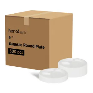 Karat Earth 9'' Compostable Bagasse Round Plates, White, 3 Compartments - 500 pcs