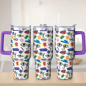 LHIEIAYH Picasso-Inspired 40oz Insulated Travel Mug Keeps Drinks Hot Cold for Hours Perfect for Work Outdoors Includes Bonus Straw Set Leak-Proof Durable Design BPA-Free Eco-Friendly