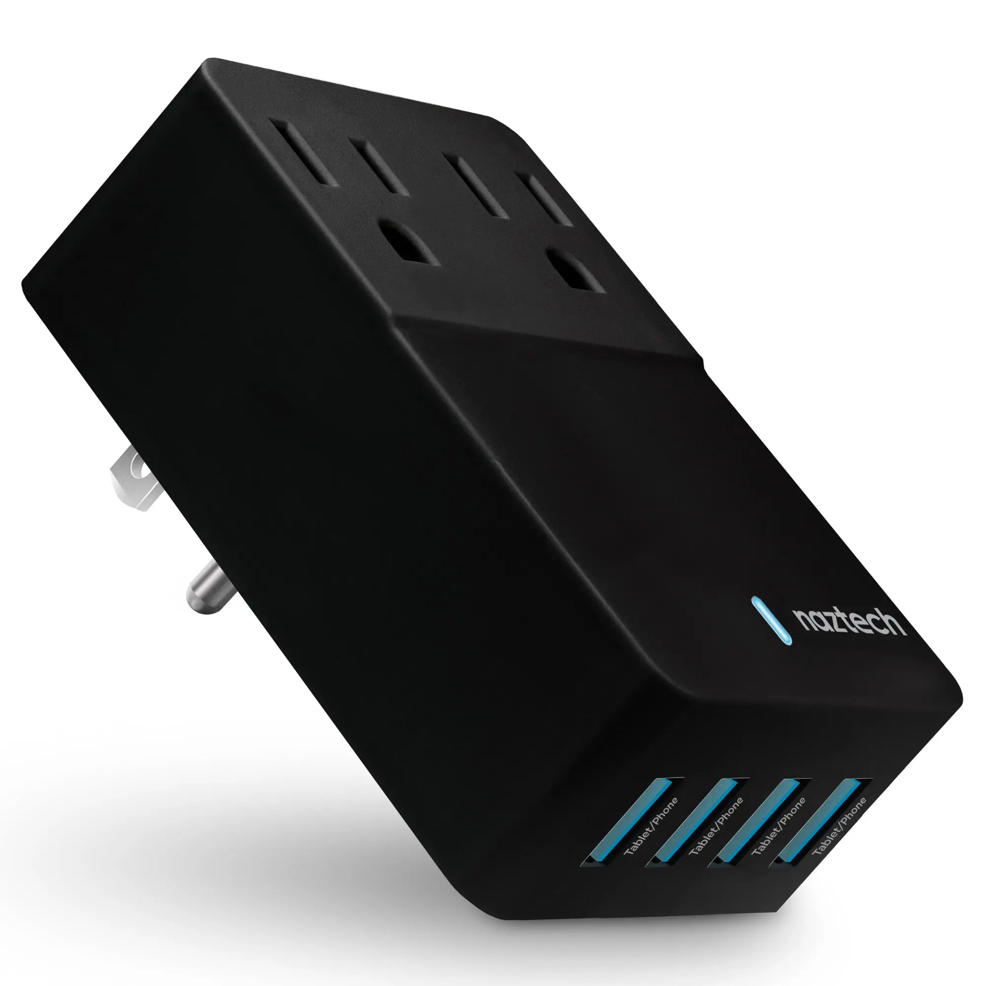 Fast 48W Multi-Device USB Charger with Dual AC Outlets | Black