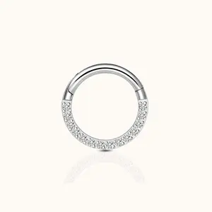 Daith CZ Clicker Titanium Hinged Hoop Earring
