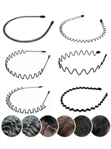6 Pcs Men's Plain Color Non-Slip Wavy Zigzag Hair Bands, Simple Minimalist Sports Headbands for Daily Use, Thin, Head Strap