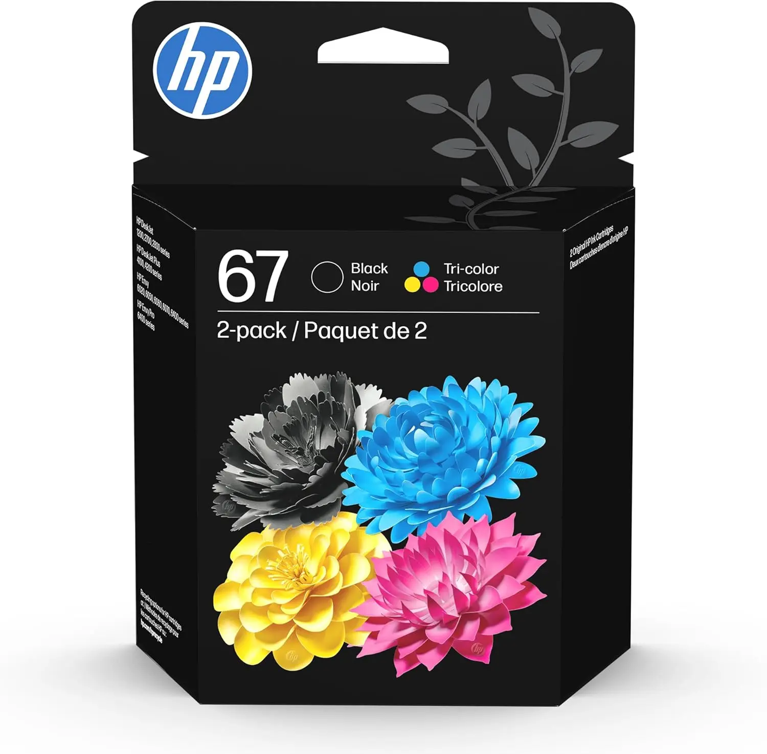 HP 67 Black/Tri-Color Ink Cartridges (2-Pack) | Works with DeskJet 1255, 2700, 4100, Envy 6000, 6400 | Instant Ink Eligible | 3YP29AN | Packaging May Vary
