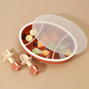 Baby Feeding Set, 1 Set Silicone Baby Feeding Bowl & Lid & Spoon & Fork, Baby Dinnerware Set, Baby Utensils for Daily Use