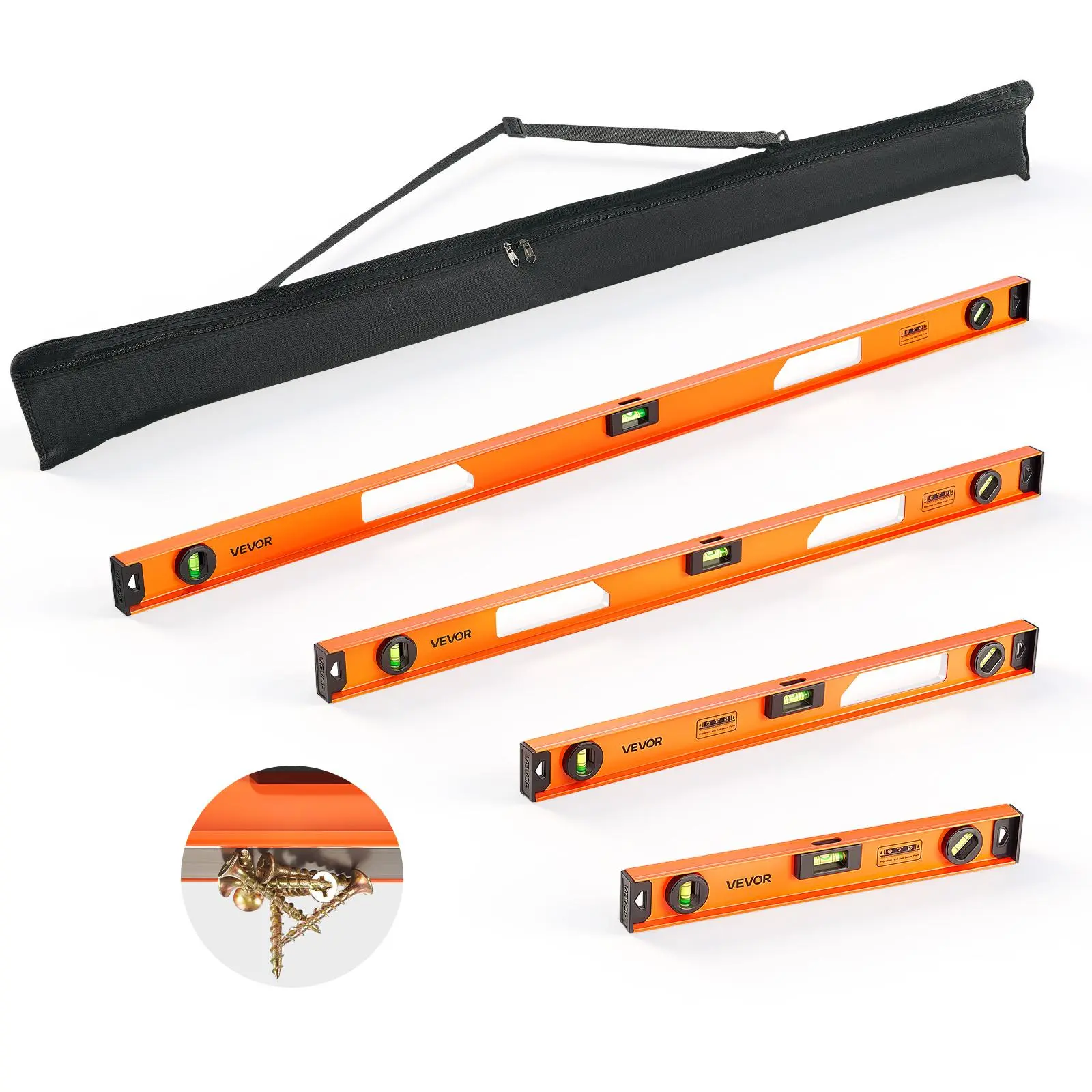 【Summerfinds】VEVOR Magnetic Level Set,4-Piece Included 16/24/36/48 inAluminum Alloy I-Beam Bubble Leveler with Clear 3 Green Vials & Hanging HoleLevel Tool Ideal for Hanging PicturesHome Improvement & DIY