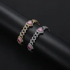Sparkling 9mm 6A Zirconia Heart Cuban Chain Set Perfect Holiday Gift Hip Hop Jewelry
