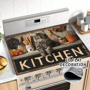 Non-Slip |   Scratch-Resistant] 1pc Non-Slip Scratch-Resistant Kitchen Stove Top Protector Cover |   Cute Cat Print, Utensils, Kitchen Decor |   Compatible with Induction Cooktops, Electric Stoves, Ovens |   Easy-Clean, Durable Material, Playful Design, 2