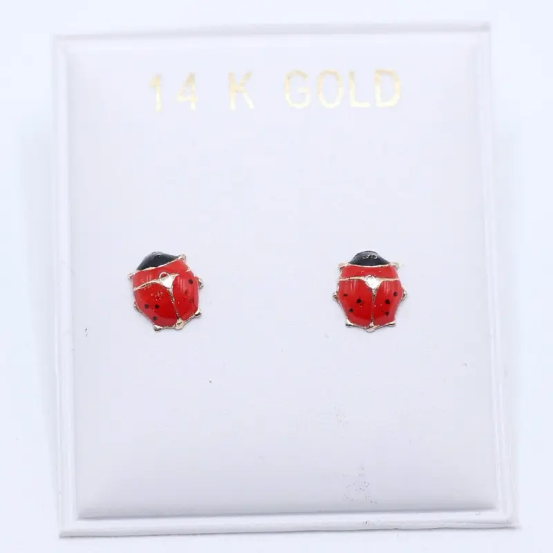 14KT Gold Mini Ladybug Screw On Earrings