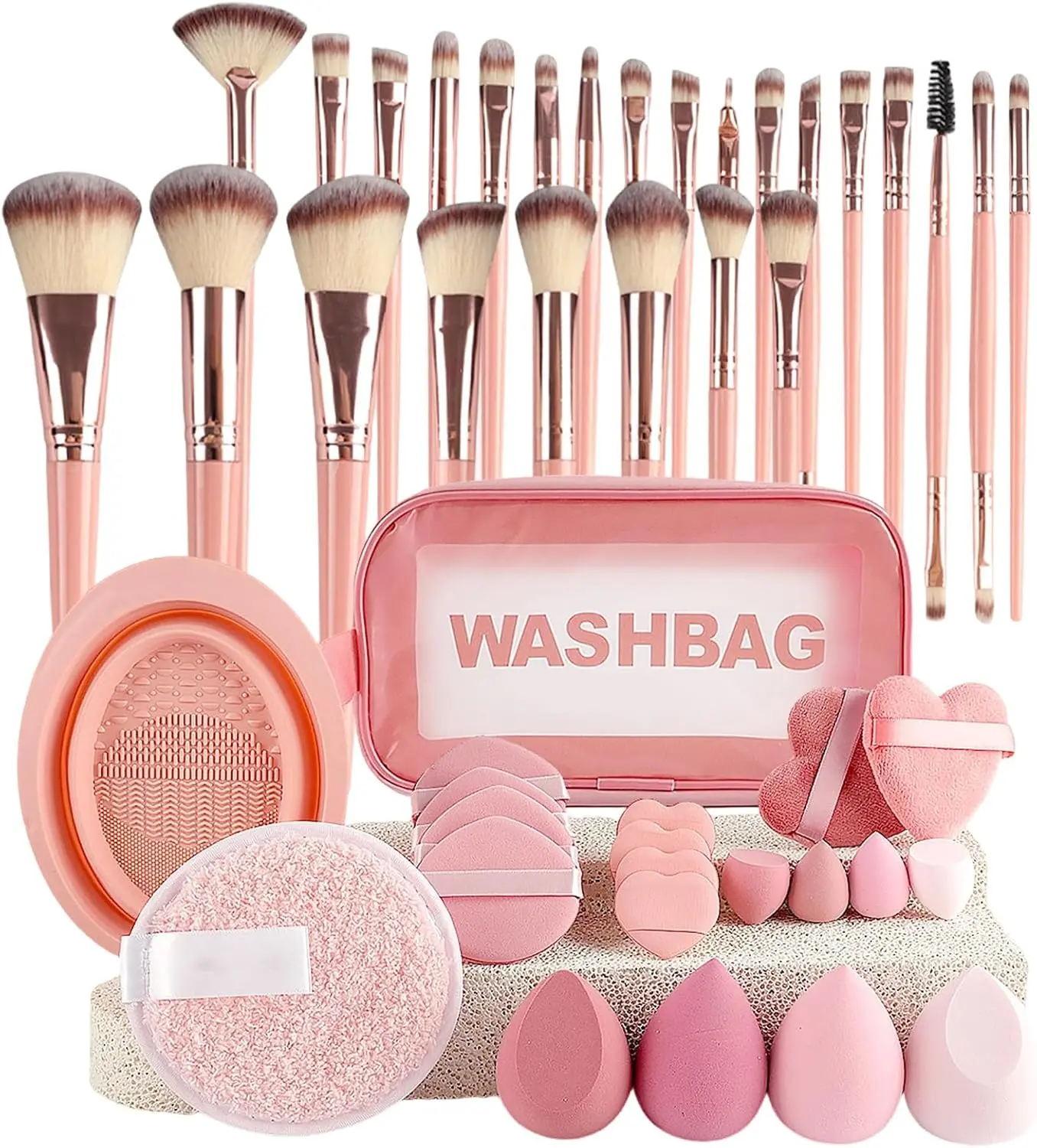46-Piece Makeup Brush Set with Sponge – Synthetic Facial & Eye Makeup Brushes, Includes Travel Makeup Bag, Perfect for Foundation, Concealer, Powder, Blush & Eyeshadow, Soft Non-Shedding Bristles, Ideal for Daily Use & Gifting