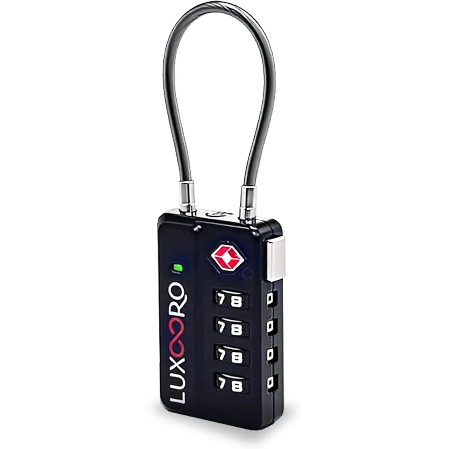 Tool-Less TSA Approved Metal Luggage Lock, 4-Digit Resettable Combination, Durable Zinc Alloy Lock with Alert Indicator, 1.25×0.50×3.90 In, White Numerals, for Suitcase Traveling Hiking, Keyless Black 1 Pack
