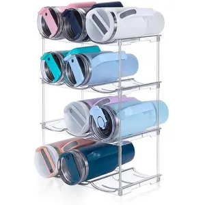 Stackable Water Bottle Organizer for Stanley 40 oz Tumbler, Water Bottle Holder for Cabinet, Pantry Kitchen Organizers and Storage for Stanley Cup Accessories, Tumbler Organizer and Wine Rack, 3Pack Buckle Compartment,Installation Plastic