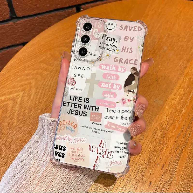 God Jesus Cross with Psalms Smartphone Casing, Anti-Drop Soft Transparent Shockproof Handheld Devices Accessory For SAMSUNG GALAXY A14 A15 A16 A25 A26 A34 A35 A36 A53 A54 A55 A56 4G 5G Gift Idea, Accessories