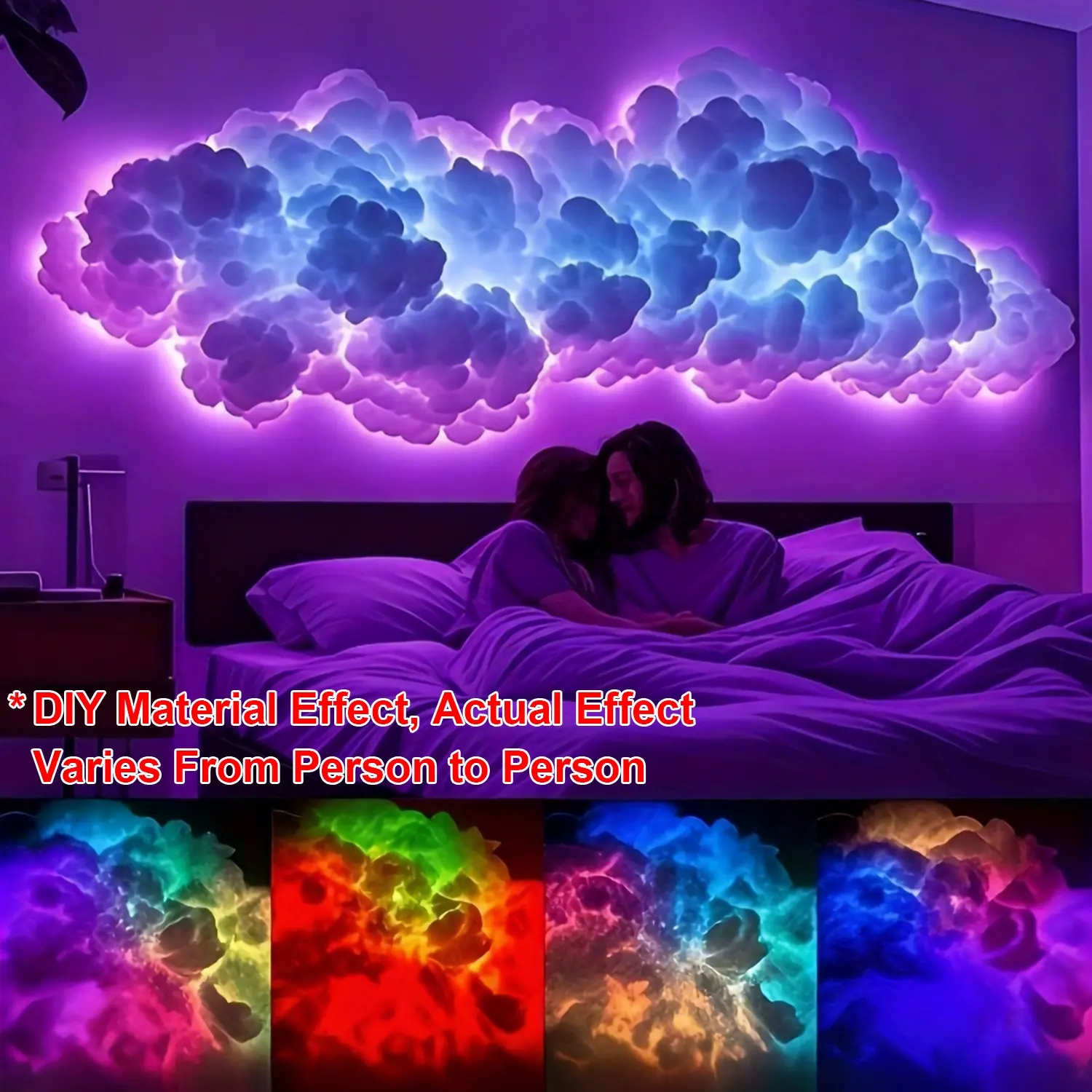 LED78.12in, USB Light String, Led Lighted, 3D Thunder Cloud Light with Music Synchronization, USB Powered Mood Light, DIY Cloud Set, LED Makeup Mirror, Suitable for Game Rooms, Holiday Parties, Mood Lighting