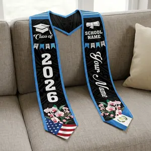 Personalized Orchid Floral Guatemala Flag Graduation Stole – Custom US Flag Heritage Sash, Class of 2026 Keepsake