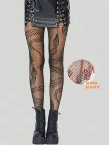 Women's Tight-Fitting Fishnet Stockings, Sexy Mesh Pantyhose, Alternative Animal Net Leggings, Transparent Snake Pattern, All Seasons
