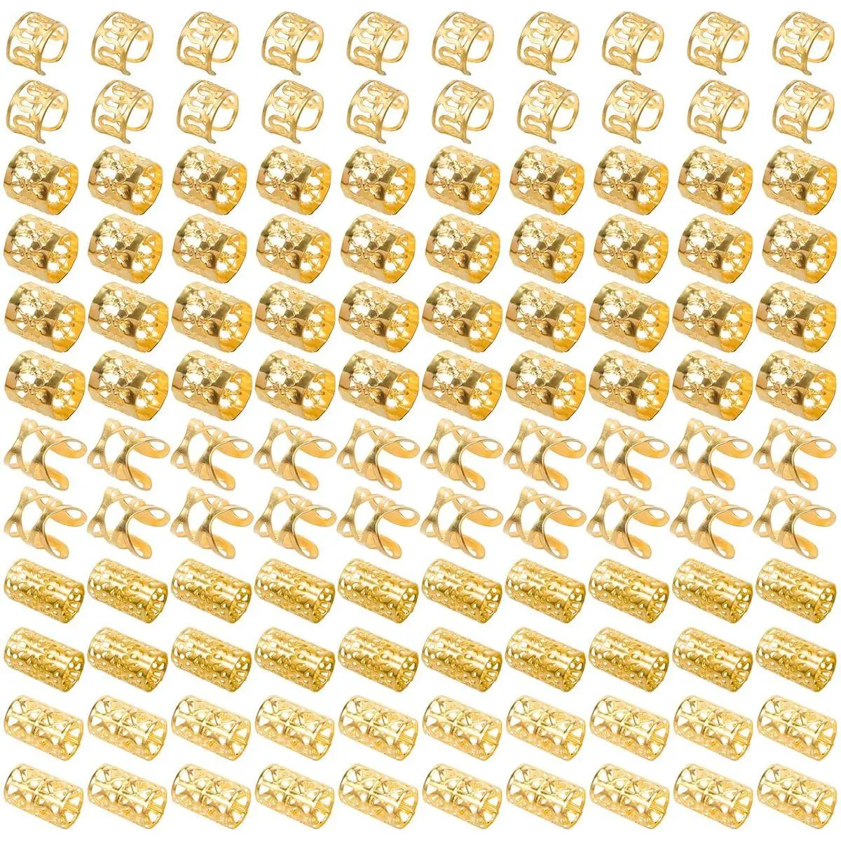 120 PCS Gold Dreadlock Beads Hair Jewelry Braids Accessories for Goddess Locs Crochet Passion Twist Hair Rings Soft Metal Adjustable Braiding Cuffs (120Pcs, Gold)