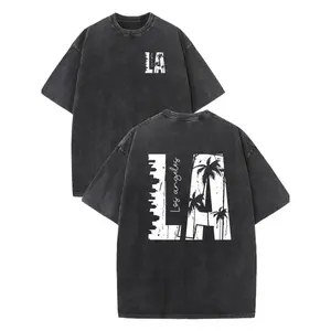 【FathersDayGift】Men’s Vintage Palm Tree Graphic T Shirt, Heavy Washed Cotton Oversized Tee with Double-Sided California Beach Design for Streetwear, Travel, Outdoor Wear and Casual Summer Outfits