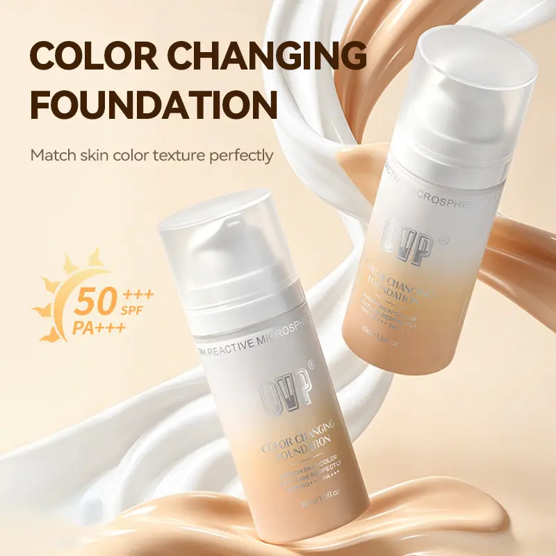 Color-Changing Sunscreen Foundation，SPF50+, Matches Skin Tone, Natural Sheer Finish, Hydrating Non-Caking, Waterproof Sweat-Resistant, All-Day Long-Wear, Creates Flawless Makeup Base